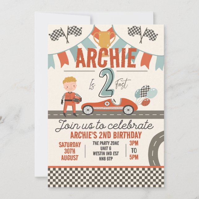 Race Car Themed Invitations – Perfect for Kids (Front)