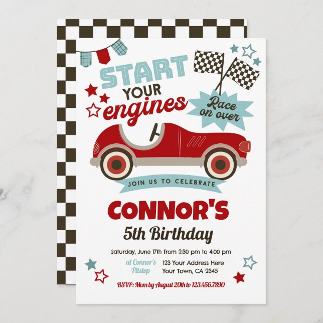 Race Car Themed Party Invitation (Front/Back)