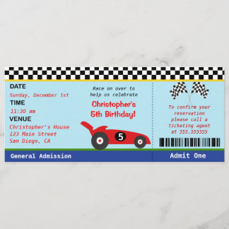 Race Car Ticket Birthday Invitation
