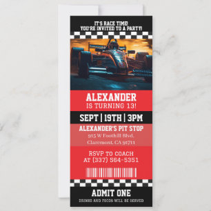 Race Car Ticket Birthday Party Invitation
