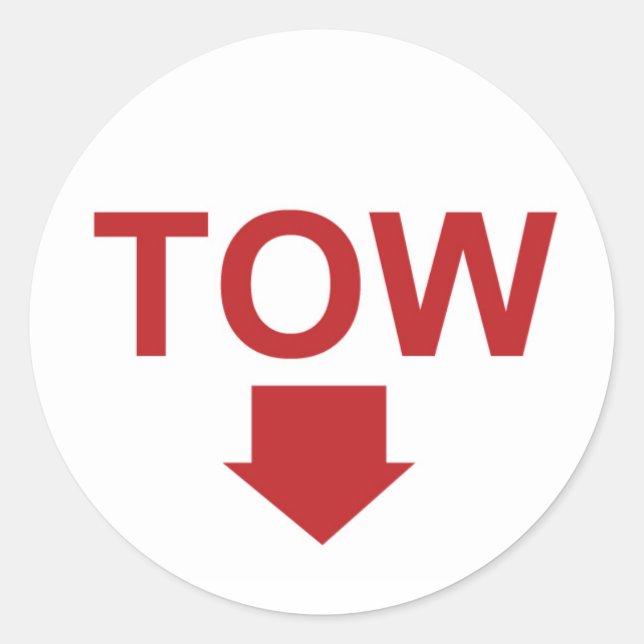 Race car "TOW" Sticker Set with Arrow, White (Front)