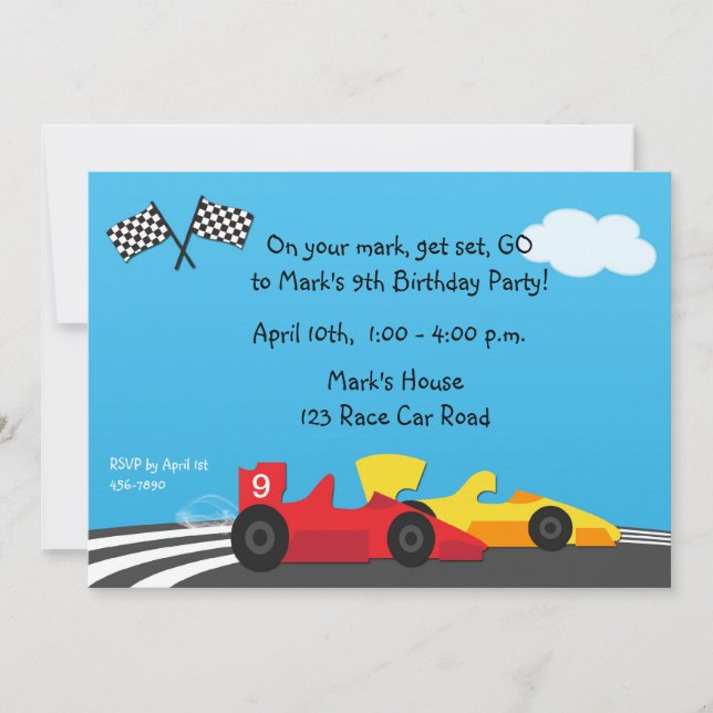 Race Car Track Birthday Invitation (Front)
