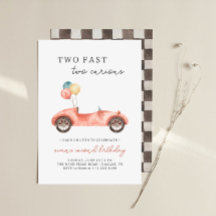 Race Car Two Fast 2nd Birthday Invitation