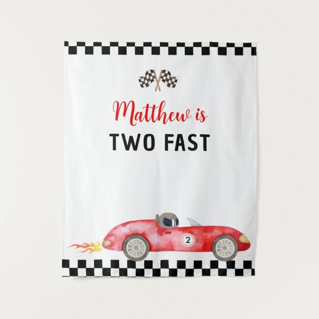 Race Car Two Fast Birthday Backdrop Tapestry (Front)
