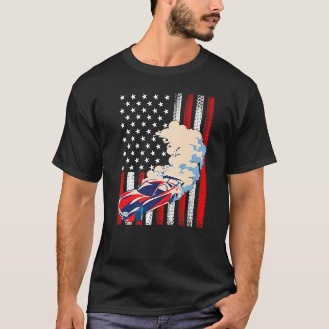 Race Car Us American Flag 4th Of July Patriotic Ra T-Shirt (Front)