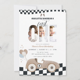 Race Car Vintage Car First Birthday Invite Photo