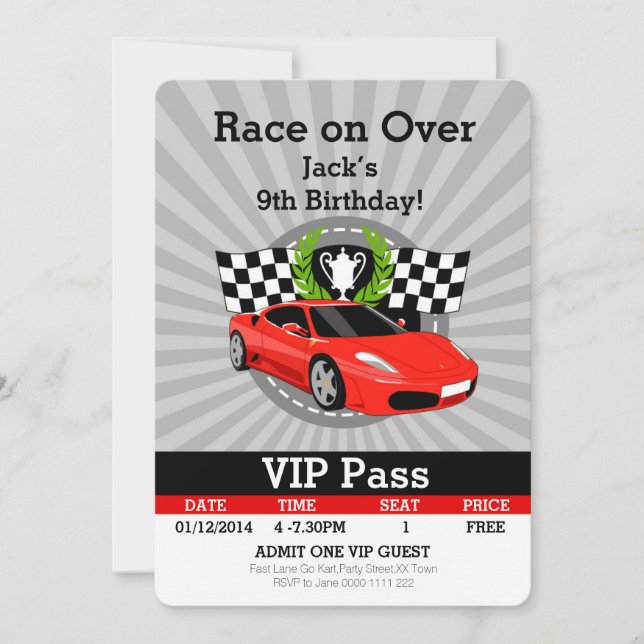 Race Car VIP Pass Birthday invitation! Invitation (Front)
