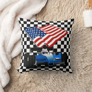 Race Car with American Flag Cushion