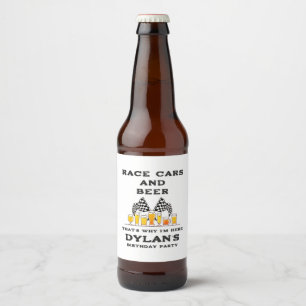 Race Cars & Beer Chequered Flag Raceday Birthday Bottle Label