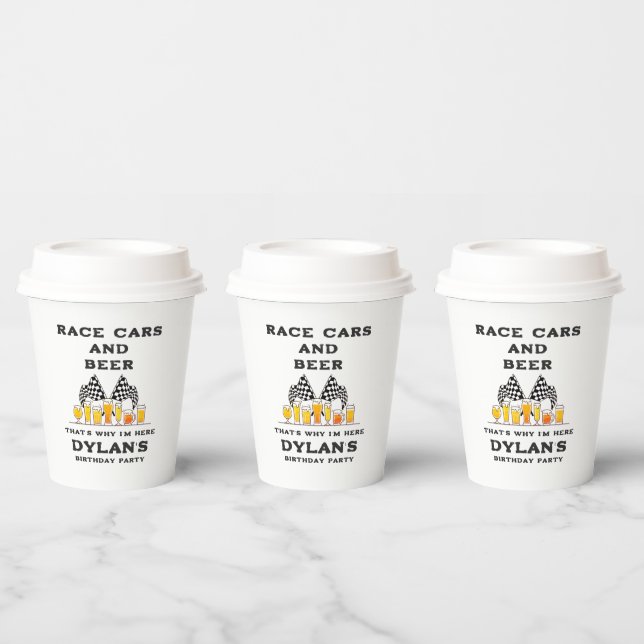 Race Cars & Beer Chequered Flag Raceday Birthday Paper Cups (Multi)