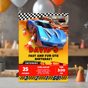Race Cars Birthday and Colouring Invitation