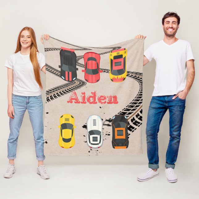 Race Cars with Tire Tread Marks Personalised  Fleece Blanket (In Situ)