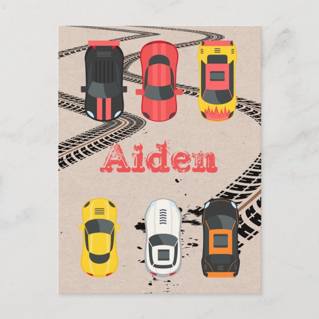 Race Cars with Tire Tread Marks Personalised    Postcard (Front)
