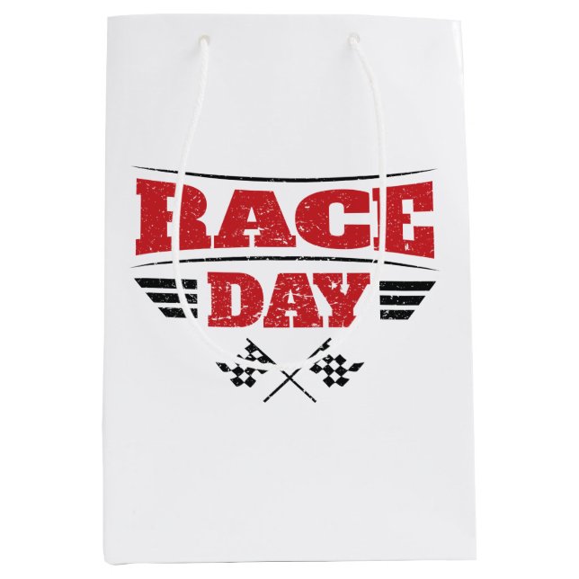 Race Day Chequered Flag Car Racing Medium Gift Bag (Front)