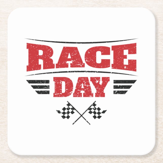 Race Day Chequered Flag Car Racing Square Paper Coaster (Front)