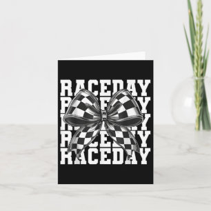 Race Day Vibes Chequered Coquette Bow Car Racing M Card