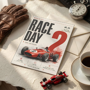 Race Day Vintage Formula Race Car 2nd Birthday Invitation
