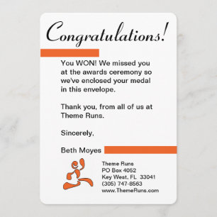 Race Director - Medal Winner Letter Thank You Card