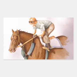 Race Horse and Jockey Rectangular Sticker