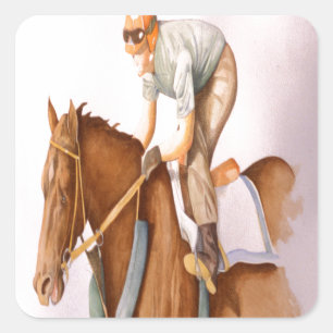 Race Horse and Jockey Square Sticker