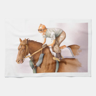 Race Horse and Jockey Tea Towel