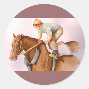 Race Horse and Jockey WaterColor Classic Round Sticker
