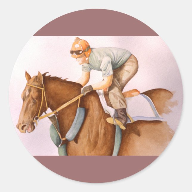 Race Horse and Jockey WaterColor Classic Round Sticker (Front)