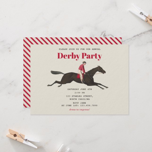 Race Horse Derby Party Equestrian Racing Birthday Invitation (Front/Back In Situ)