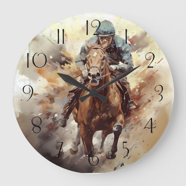 Race Horse Jockey Determination Large Clock (Front)
