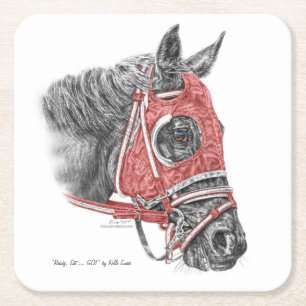 Race Horse Portrait Silks Square Paper Coaster