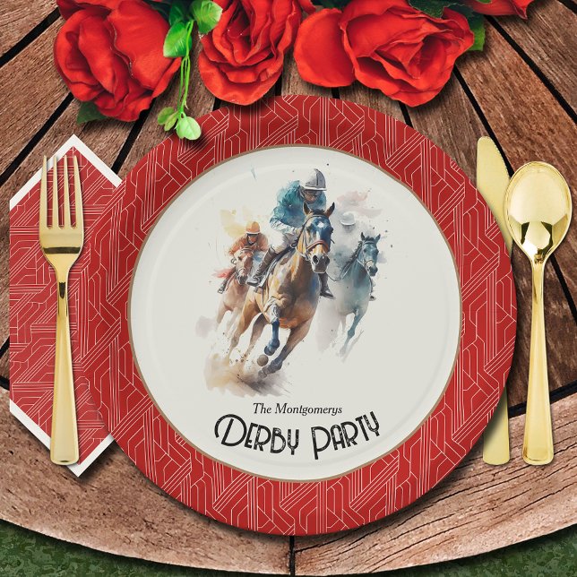 Race Horses Derby Party Red Paper Plate (Paper plates and matching napkins sold separately. (Silverware not sold.))