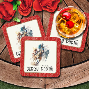 Race Horses Derby Party Red Square Paper Coaster