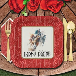 Race Horses Derby Party Red Square Paper Plate