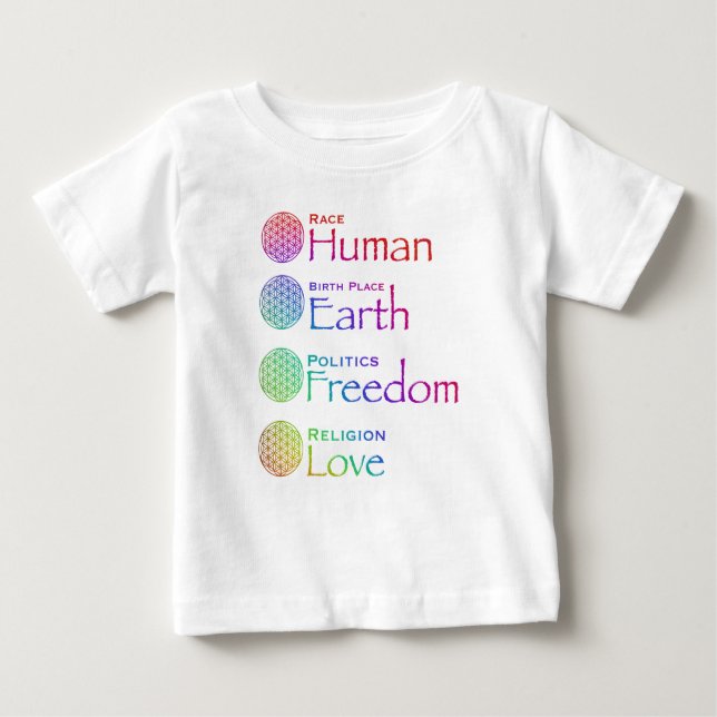 Race: Human Birthplace: Earth Politics: Freedom  Baby T-Shirt (Front)