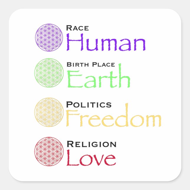 Race: Human Birthplace: Earth Politics: Freedom Re Square Sticker (Front)