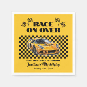 Race On Over Any Age Birthday Yellow Sports Car Napkin