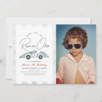 Race on Over Blue Race Car Boy Birthday Photo