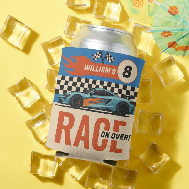 Race on Over Cool Car Race Boys Birthday Can Cooler (In Situ Summer)