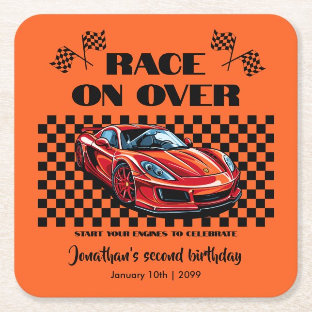 Race on Over Modern Red Sports Car Any Age Square Paper Coaster (Front)