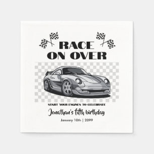 Race on Over Silver Modern Race Car Any Age Napkin