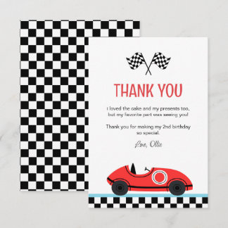 Race Red Car Birthday  Flat Thank You Card