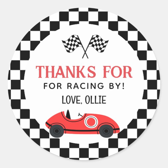 Race Red  Car Thank you For Racin By  Classic Round Sticker (Front)
