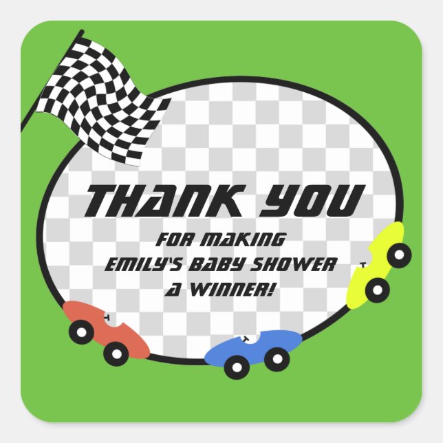 Race Time Baby Shower Square Sticker (Front)