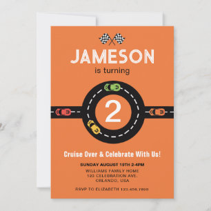 Race Track Boys 2nd Birthday Orange Invitation
