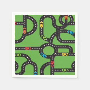 Race Track Boys 4th Birthday Green Napkin