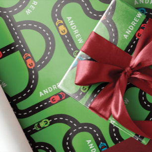 Race Track Boys Birthday Green Wrapping Paper Sheet