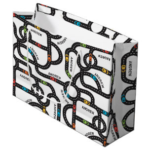Race Track Boys Birthday White Large Gift Bag