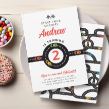 Race Track Cars Boys 2nd Birthday Invitation