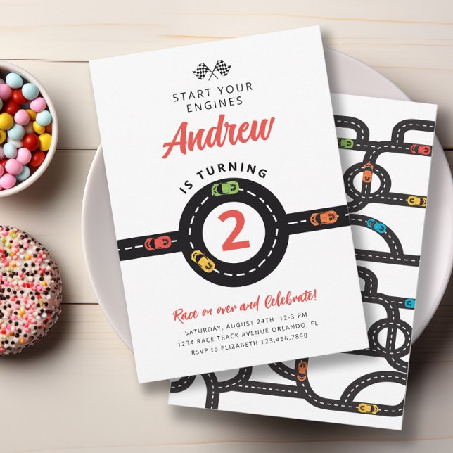 Race Track Cars Boys 2nd Birthday Invitation (Creator Uploaded)
