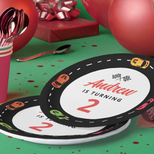 Race Track Cars Boys 2nd Birthday  Paper Plate